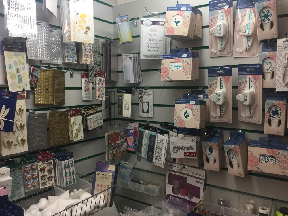 Various products hanging on shelf